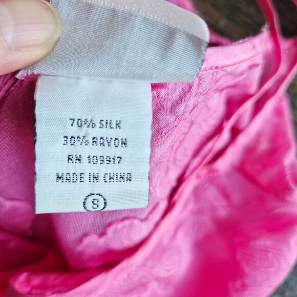 PajamaGram Silk Blend Pink Floral Textured Sheer Mini Chemise Slip Night Gown - Picture 10 of 11